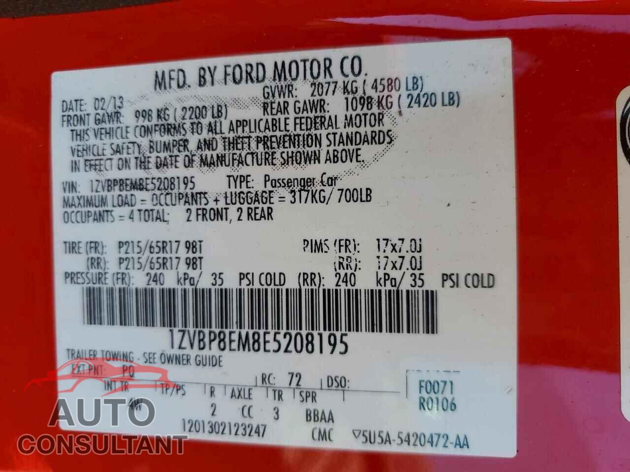 FORD MUSTANG 2014 - 1ZVBP8EM8E5208195