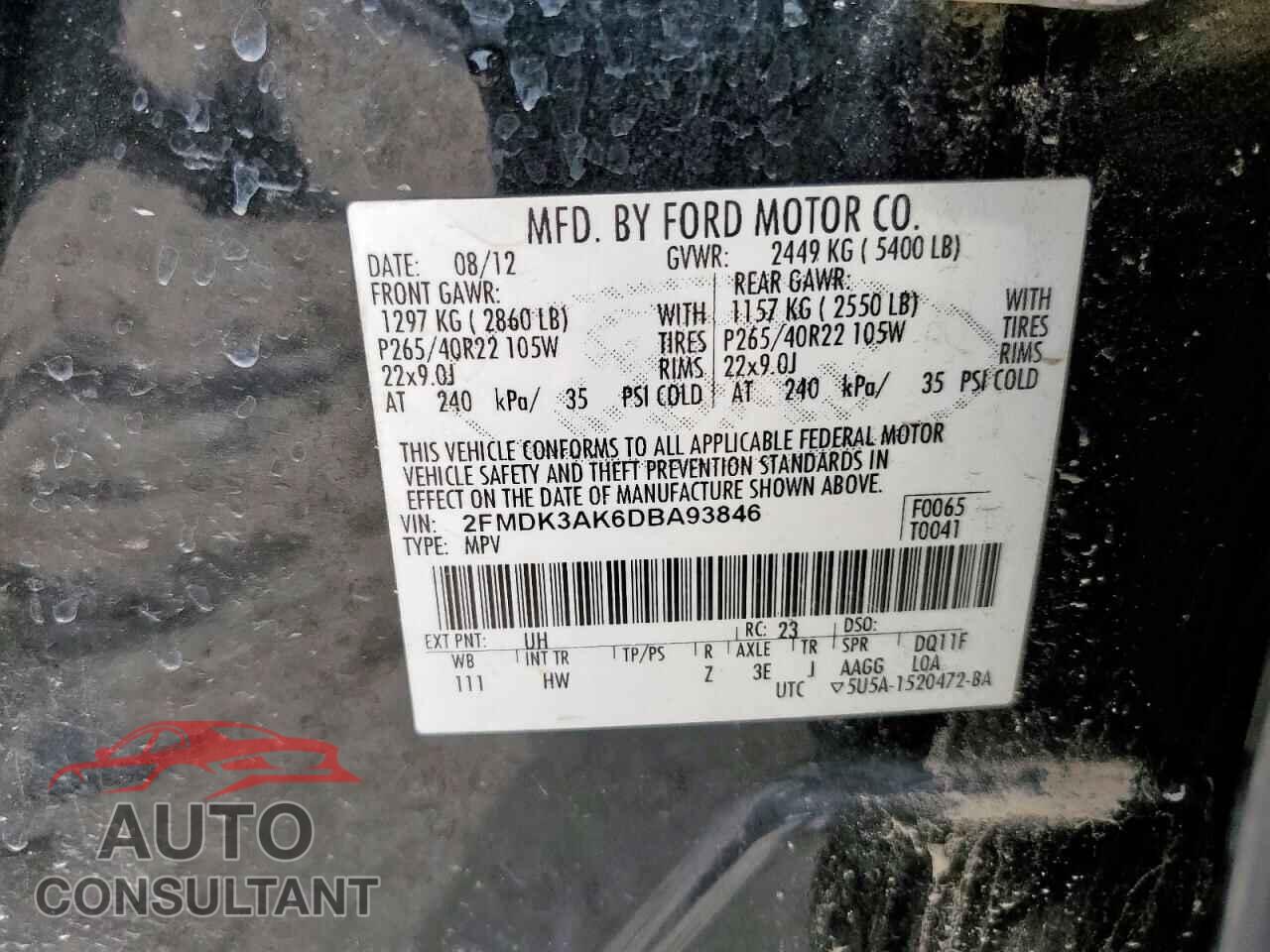 FORD EDGE 2013 - 2FMDK3AK6DBA93846