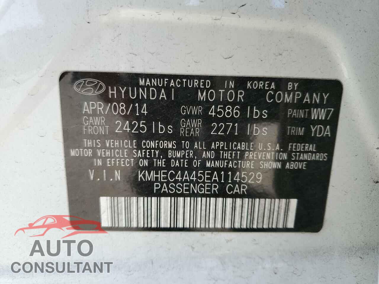 HYUNDAI SONATA 2014 - KMHEC4A45EA114529