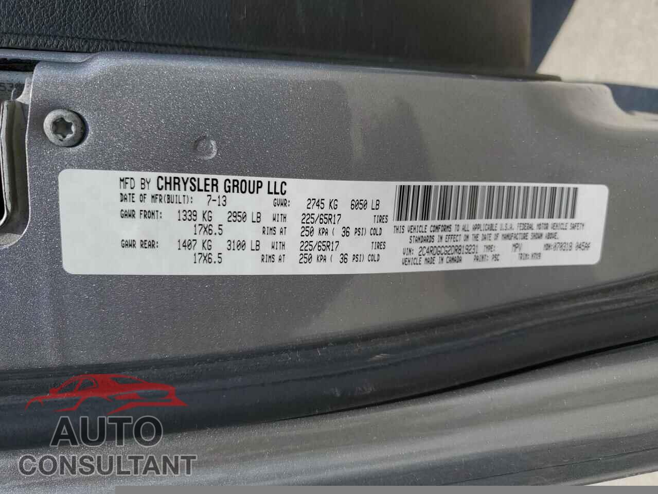 DODGE CARAVAN 2013 - 2C4RDGCG2DR819231