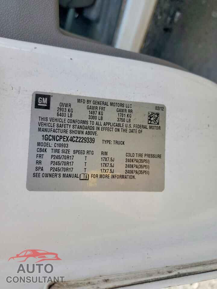 CHEVROLET SILVERADO 2012 - 1GCNCPEX4CZ229339