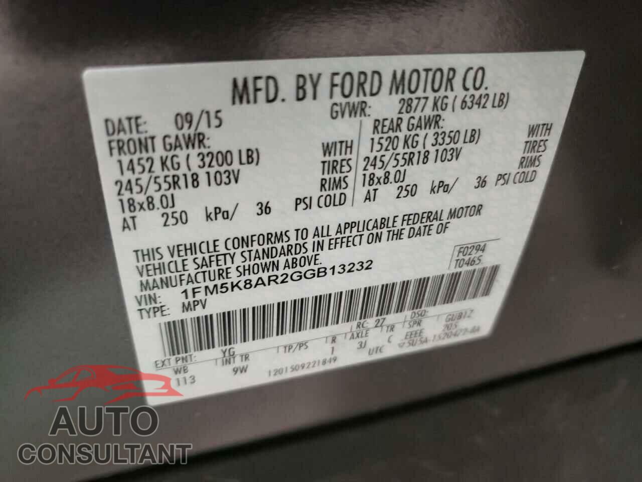 FORD EXPLORER 2016 - 1FM5K8AR2GGB13232