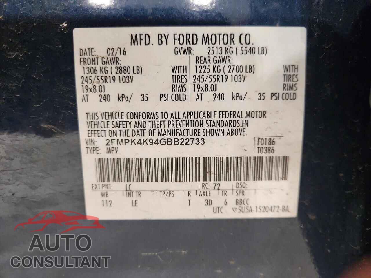FORD EDGE 2016 - 2FMPK4K94GBB22733