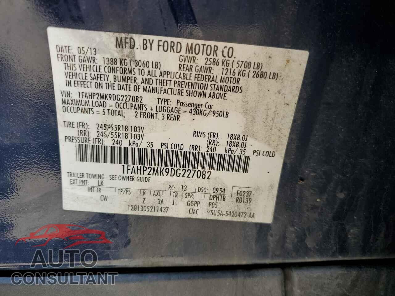 FORD TAURUS 2013 - 1FAHP2MK9DG227082