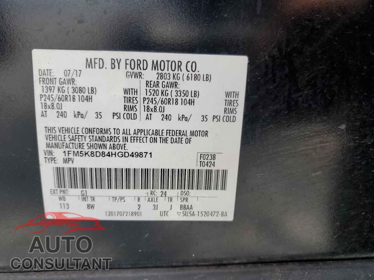 FORD EXPLORER 2017 - 1FM5K8D84HGD49871