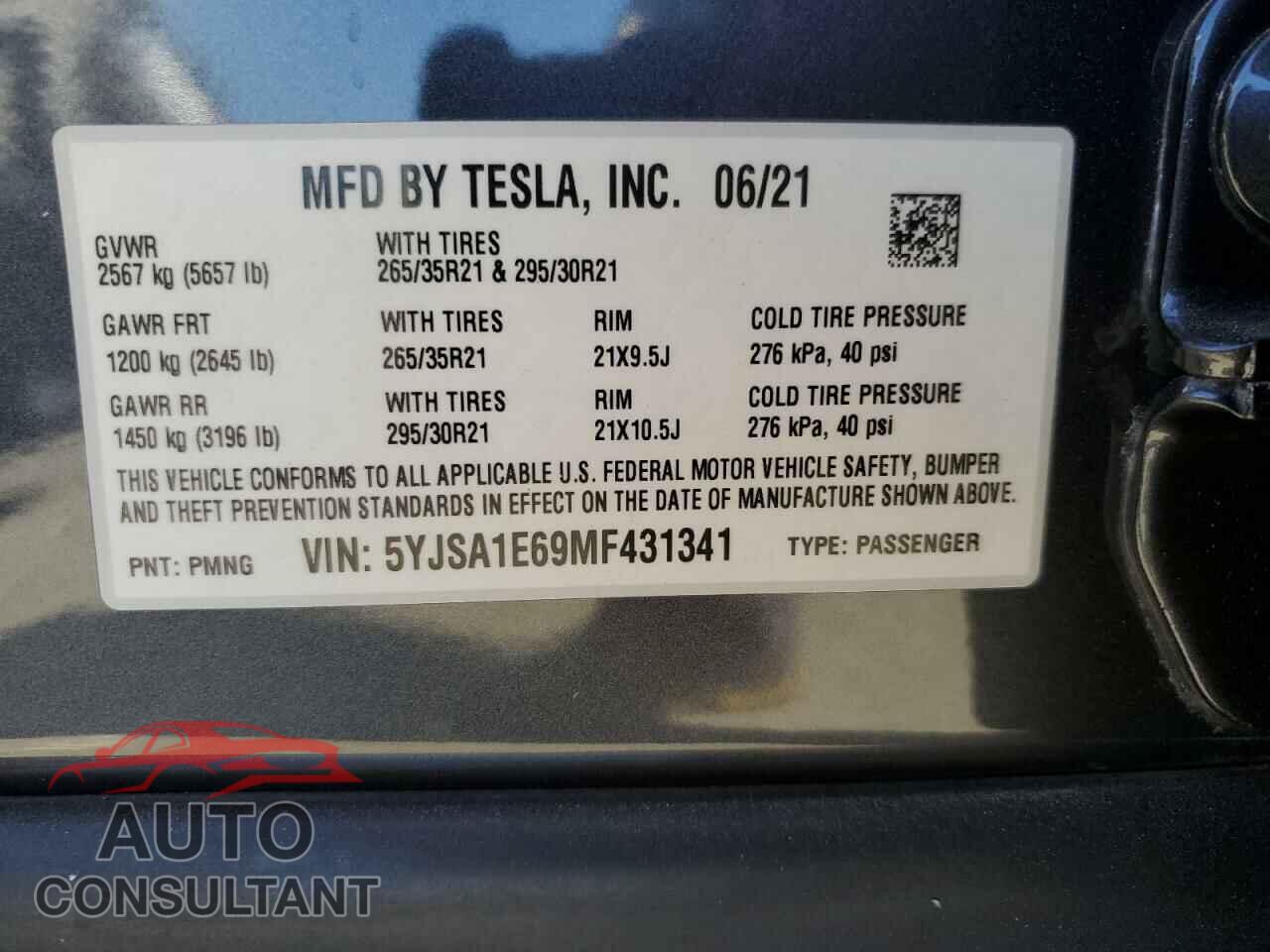 TESLA MODEL S 2021 - 5YJSA1E69MF431341