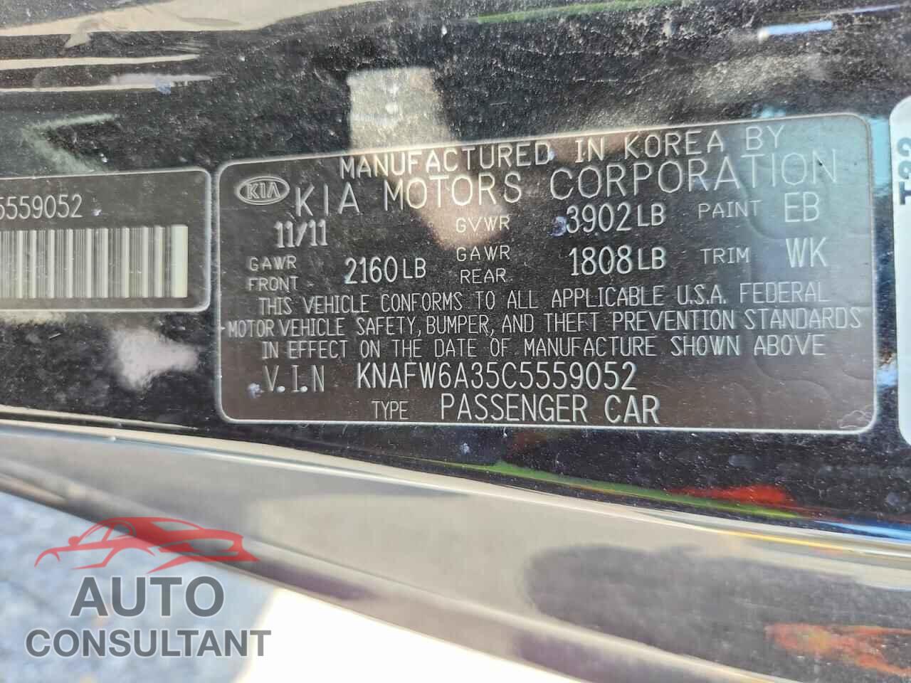 KIA FORTE 2012 - KNAFW6A35C5559052