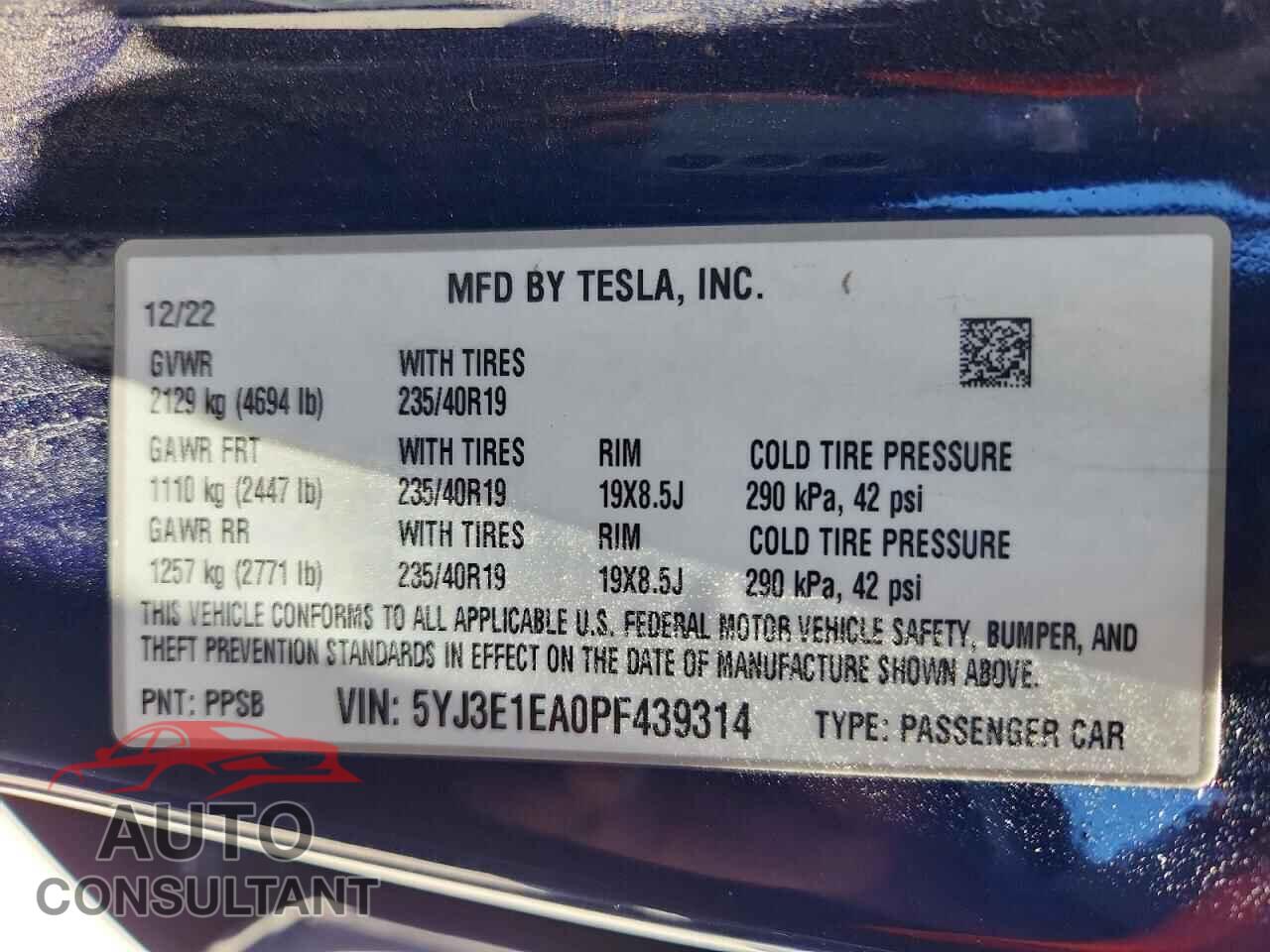 TESLA MODEL 3 2023 - 5YJ3E1EA0PF439314