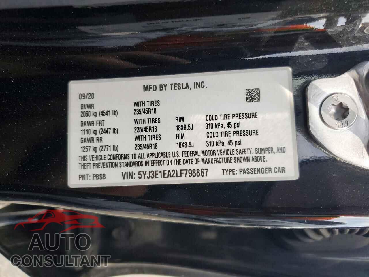 TESLA MODEL 3 2020 - 5YJ3E1EA2LF798867