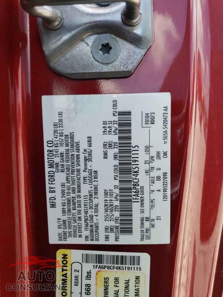 FORD MUSTANG 2019 - 1FA6P8CF4K5191115