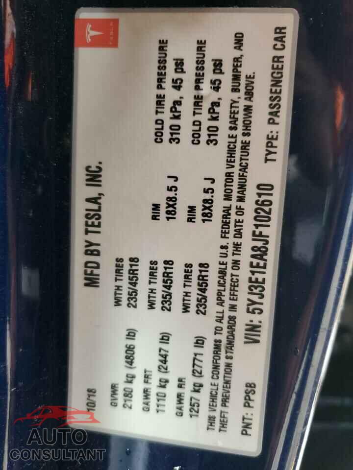 TESLA MODEL 3 2018 - 5YJ3E1EA8JF102610
