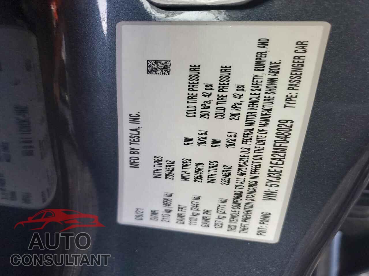 TESLA MODEL 3 2021 - 5YJ3E1EA2MF048029