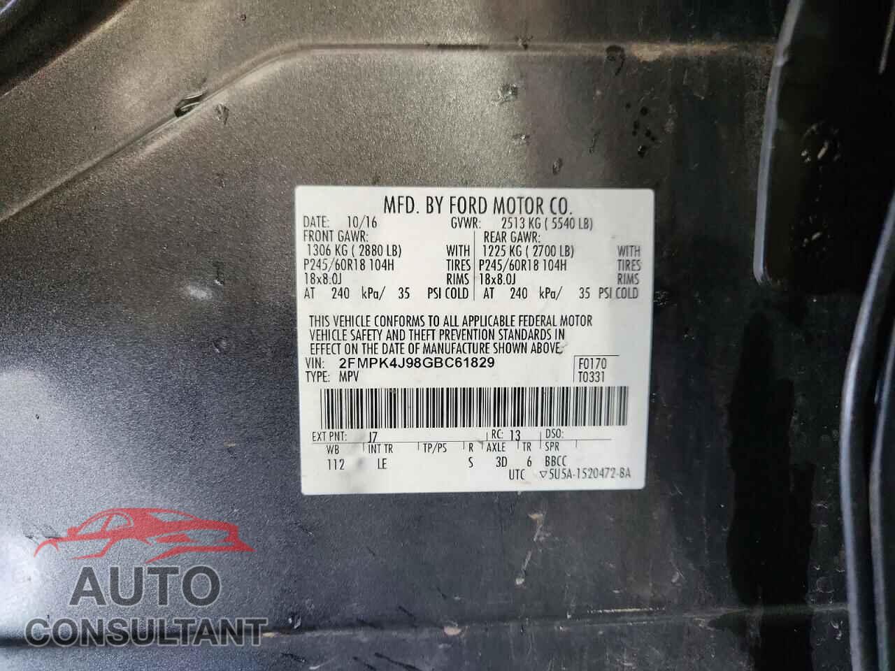 FORD EDGE 2016 - 2FMPK4J98GBC61829