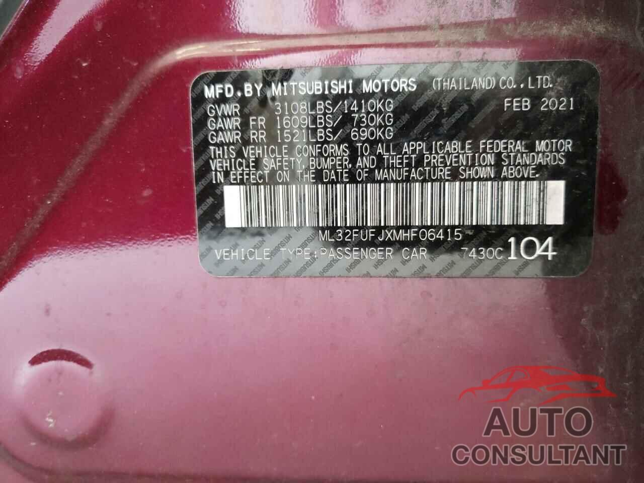 MITSUBISHI MIRAGE 2021 - ML32FUFJXMHF06415