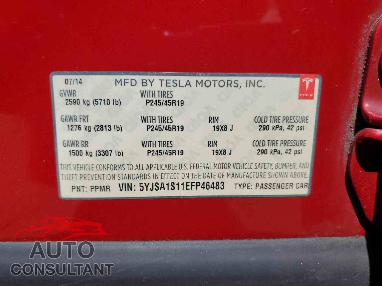 TESLA MODEL S 2014 - 5YJSA1S11EFP46483
