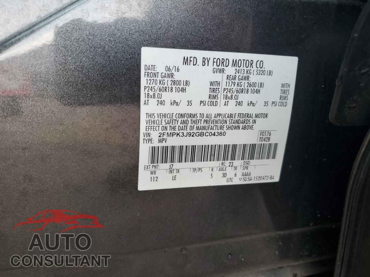 FORD EDGE 2016 - 2FMPK3J92GBC04360