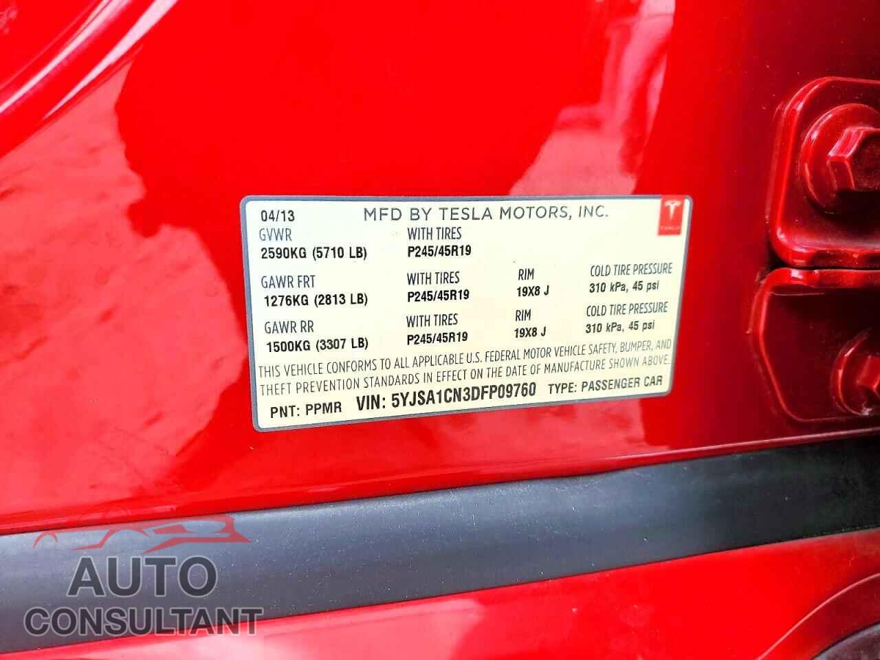 TESLA MODEL S 2013 - 5YJSA1CN3DFP09760