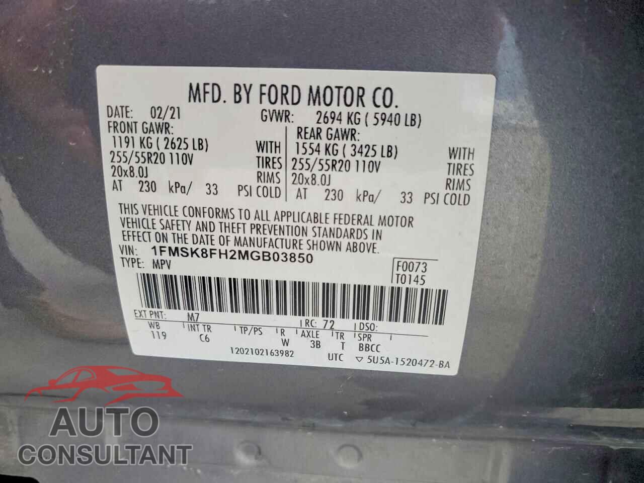 FORD EXPLORER 2021 - 1FMSK8FH2MGB03850