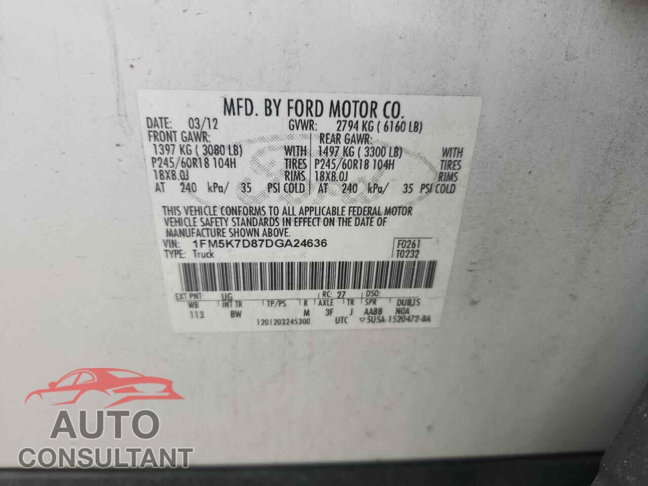 FORD EXPLORER 2013 - 1FM5K7D87DGA24636