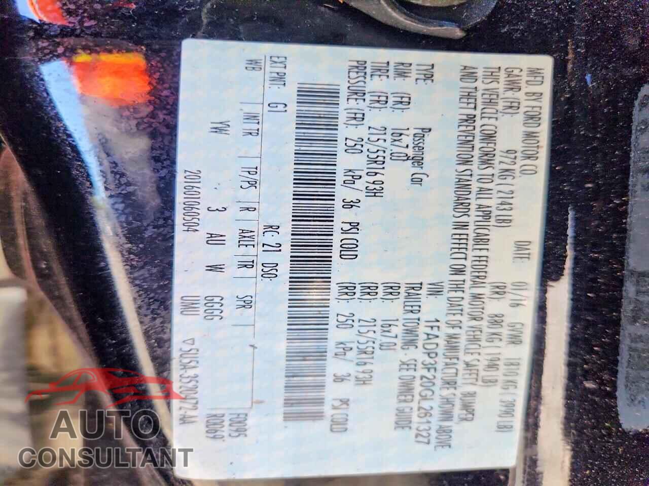 FORD FOCUS 2016 - 1FADP3F20GL261327