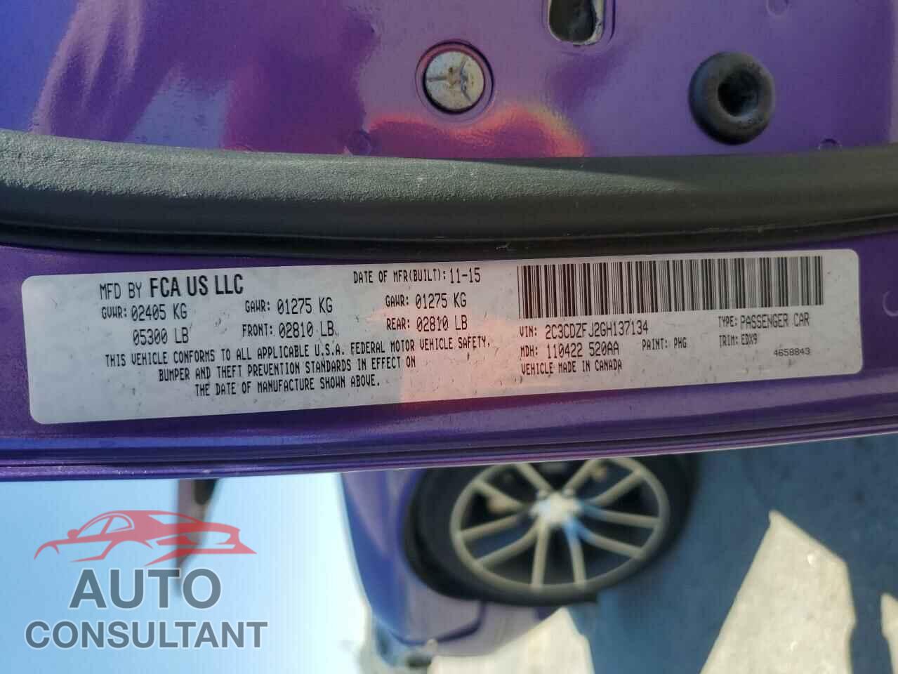 DODGE CHALLENGER 2016 - 2C3CDZFJ2GH137134