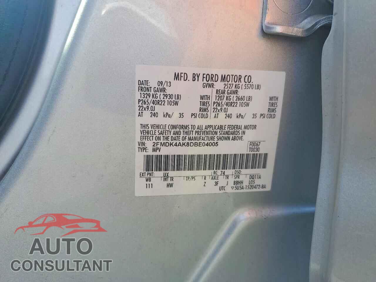 FORD EDGE 2013 - 2FMDK4AK8DBE04005