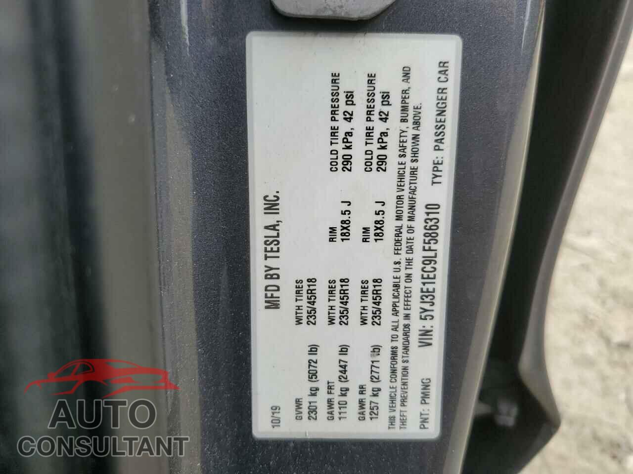 TESLA MODEL 3 2020 - 5YJ3E1EC9LF586310