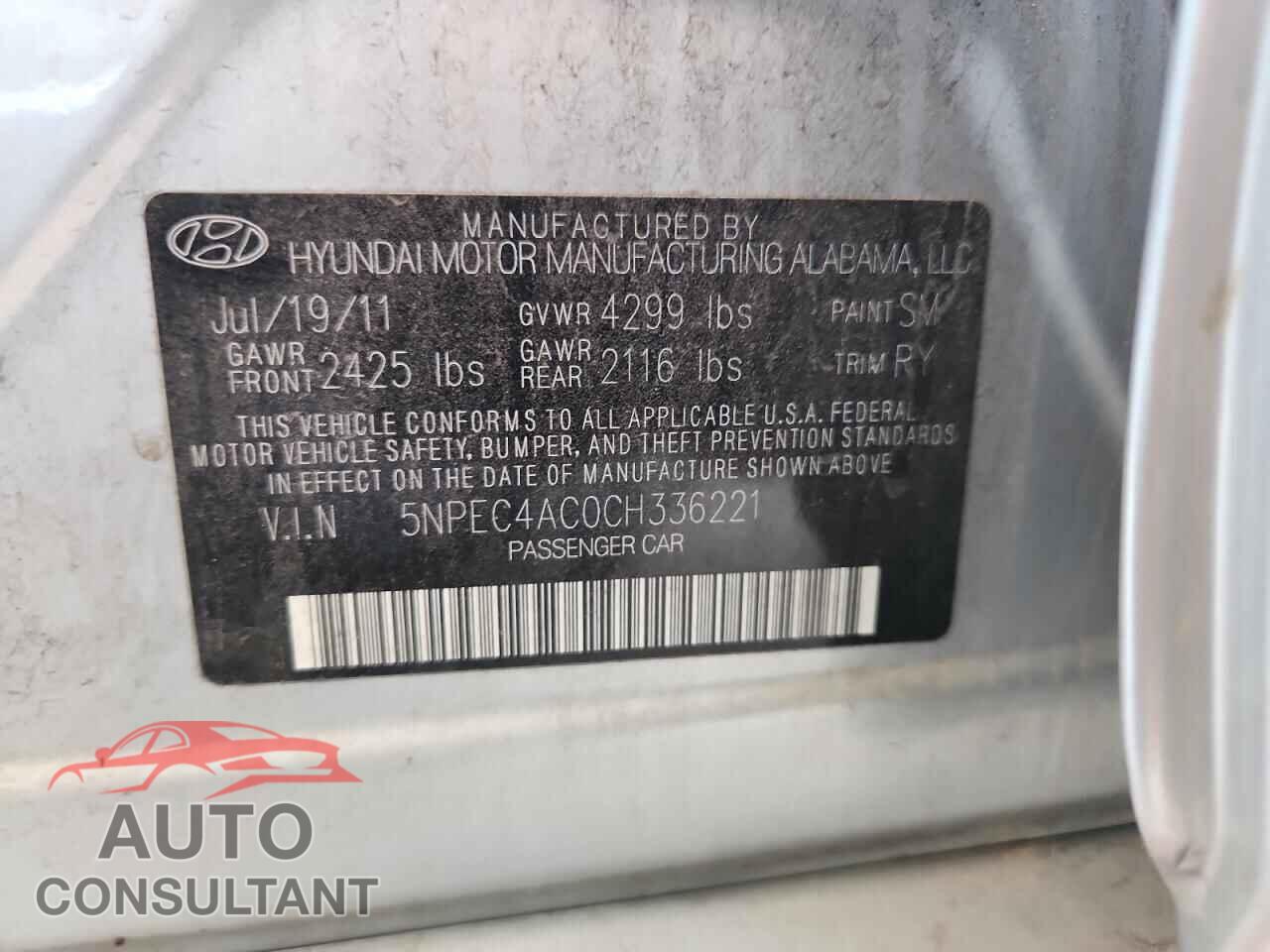 HYUNDAI SONATA 2012 - 5NPEC4AC0CH336221