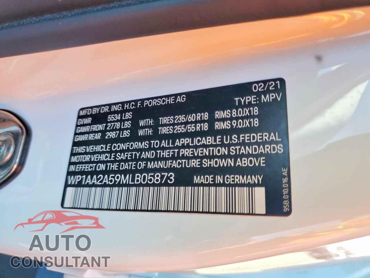 PORSCHE MACAN 2021 - WP1AA2A59MLB05873
