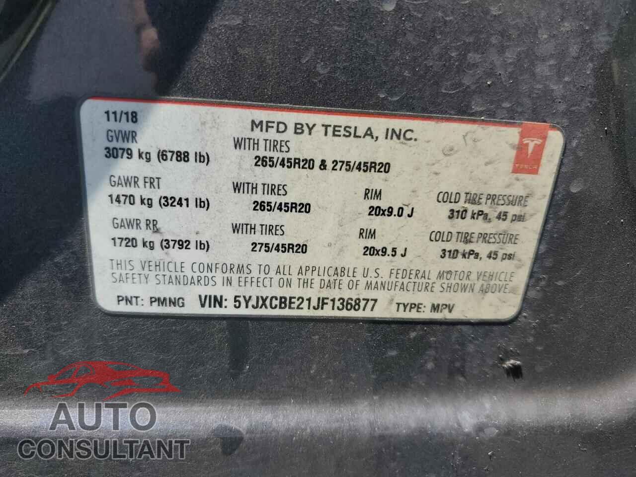 TESLA MODEL X 2018 - 5YJXCBE21JF136877