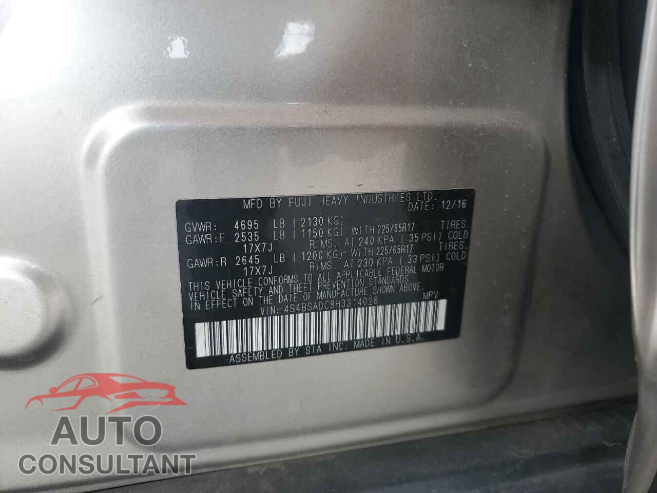 SUBARU OUTBACK 2017 - 4S4BSADC8H3314028