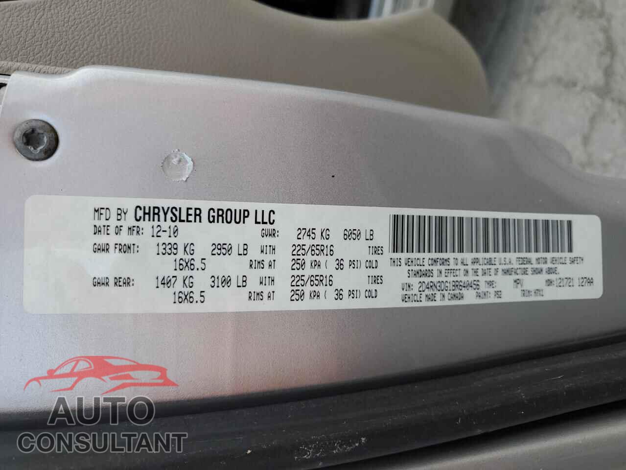 DODGE CARAVAN 2011 - 2D4RN3DG1BR640456