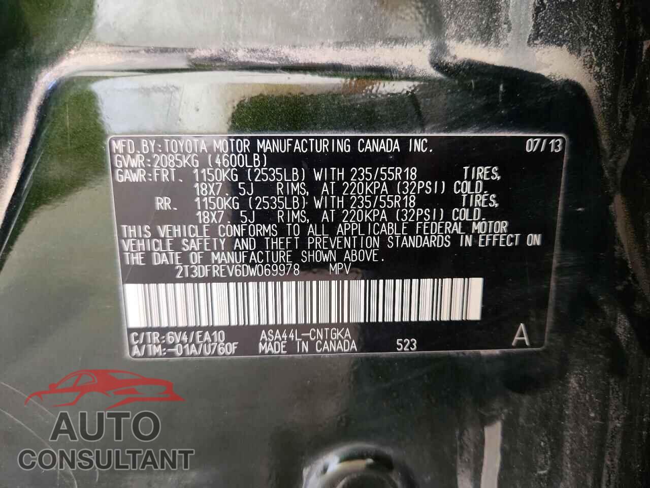 TOYOTA RAV4 2013 - 2T3DFREV6DW069978