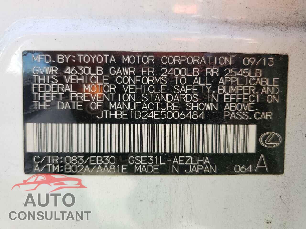 LEXUS IS 2014 - JTHBE1D24E5006484