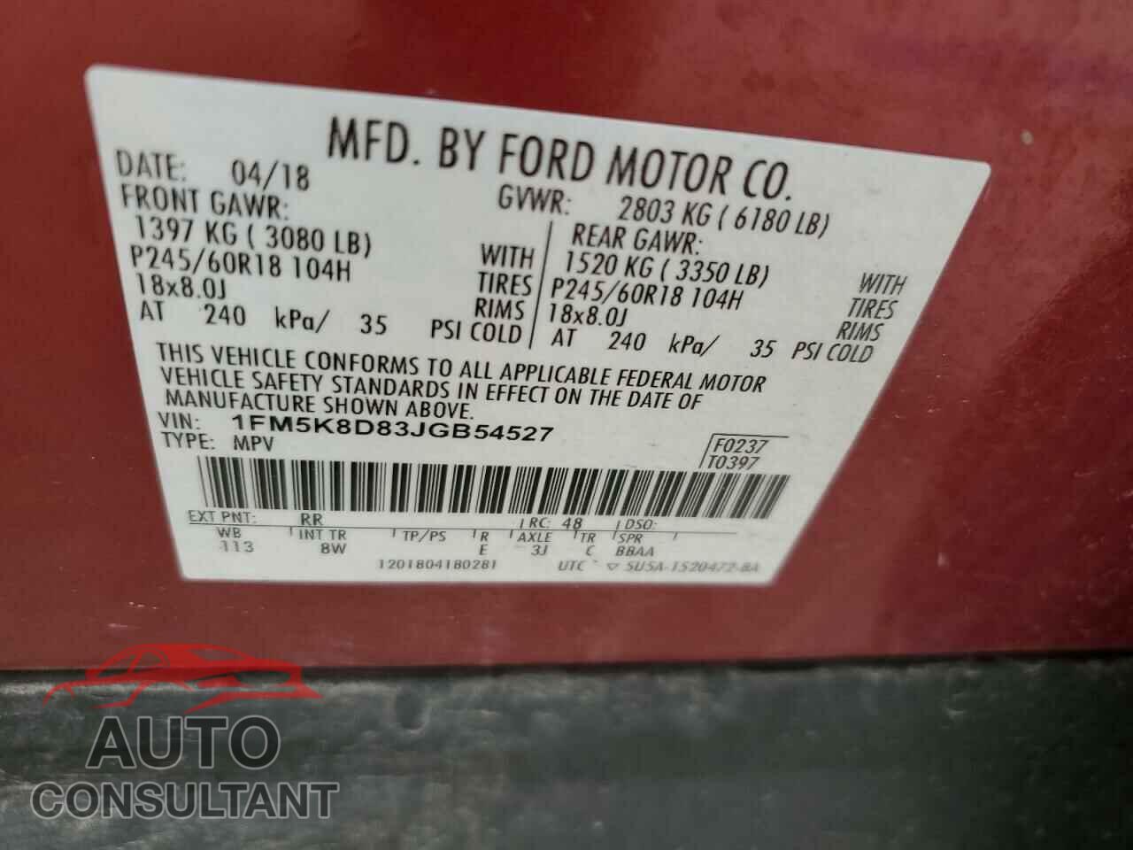 FORD EXPLORER 2018 - 1FM5K8D83JGB54527
