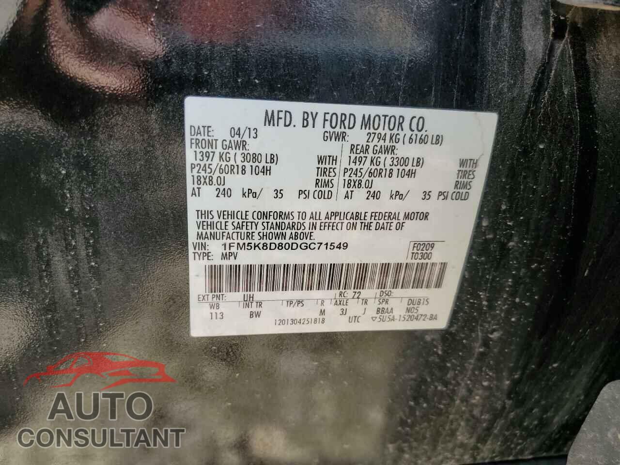FORD EXPLORER 2013 - 1FM5K8D80DGC71549
