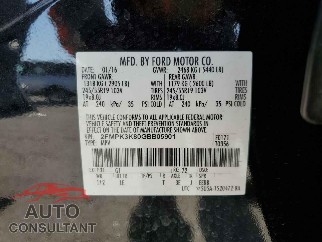 FORD EDGE 2016 - 2FMPK3K80GBB05901