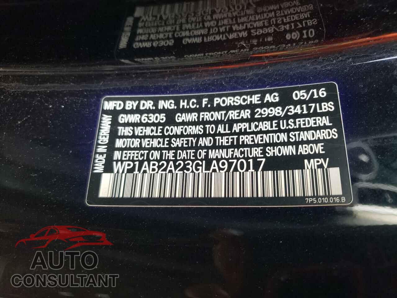 PORSCHE CAYENNE 2016 - WP1AB2A23GLA97017