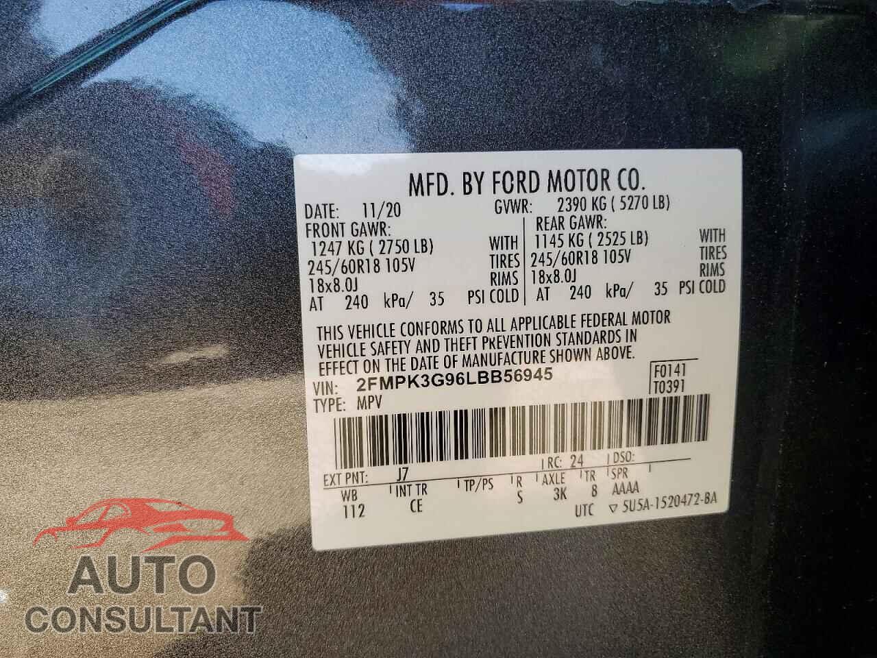 FORD EDGE 2020 - 2FMPK3G96LBB56945