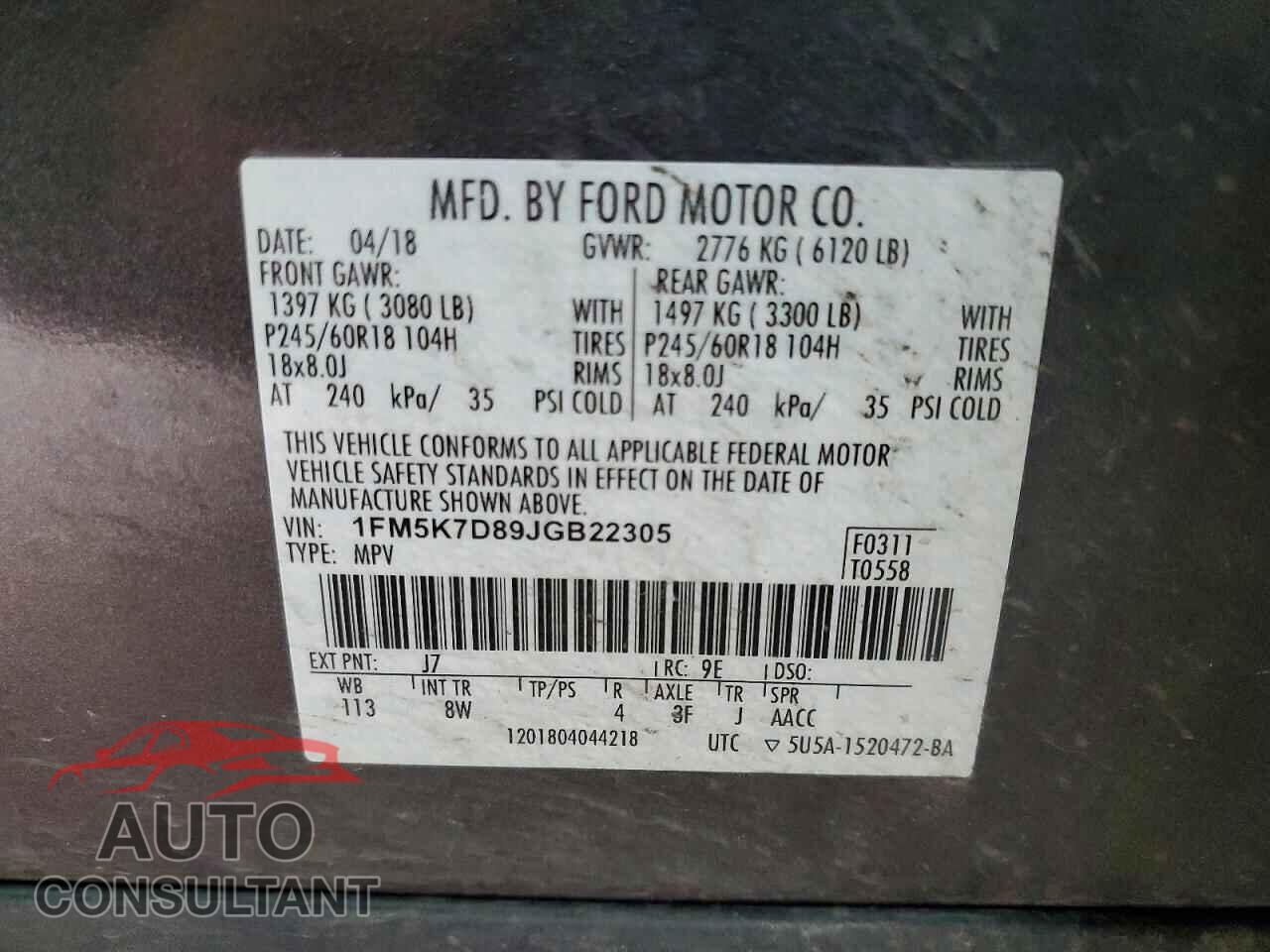 FORD EXPLORER 2018 - 1FM5K7D89JGB22305