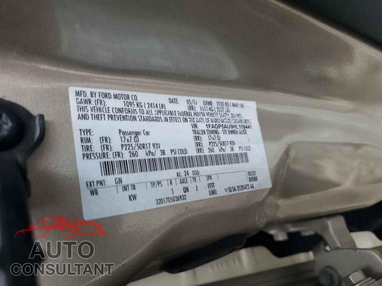 FORD CMAX 2017 - 1FADP5AU9HL109441