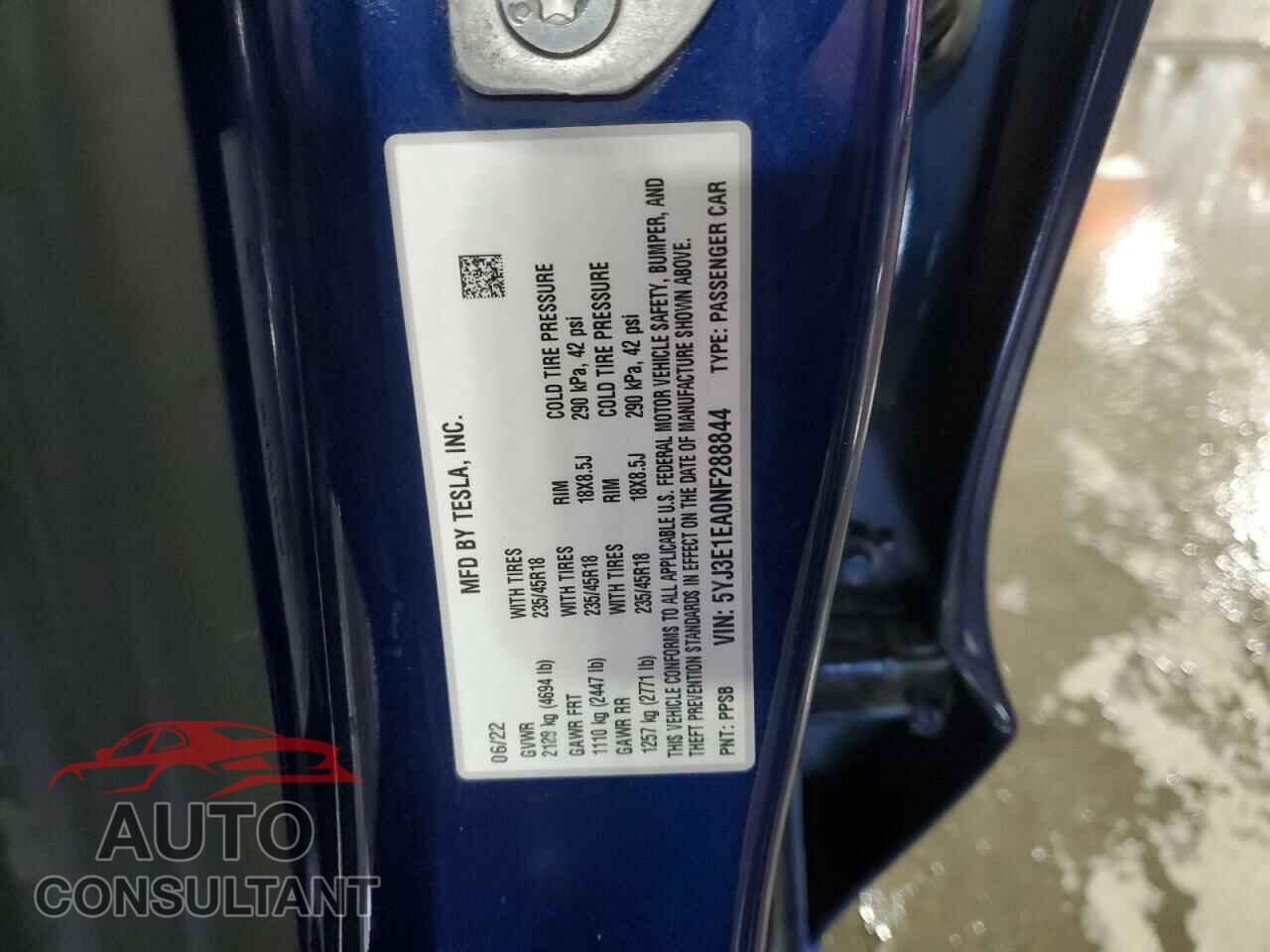 TESLA MODEL 3 2022 - 5YJ3E1EA0NF288844
