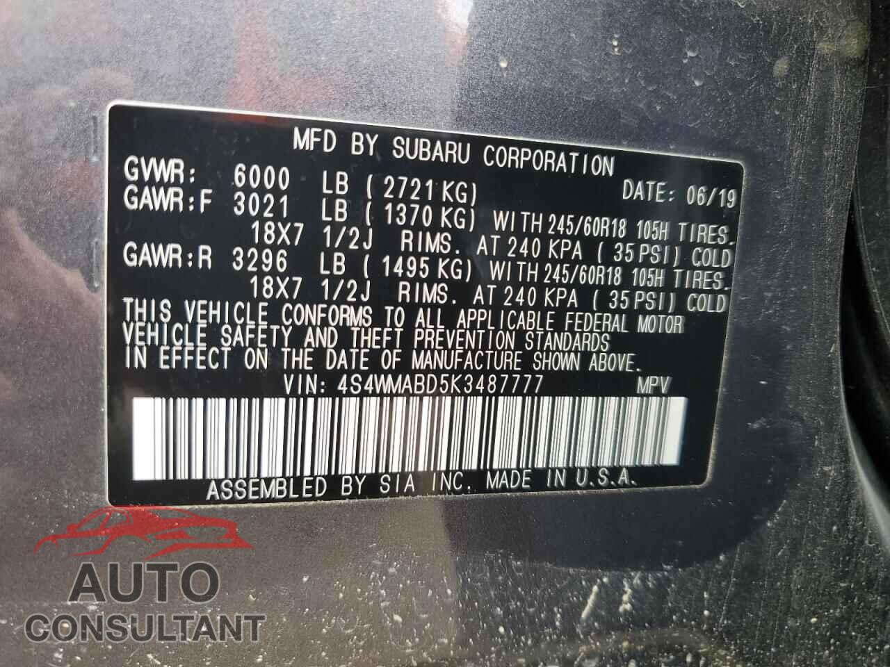 SUBARU ASCENT 2019 - 4S4WMABD5K3487777