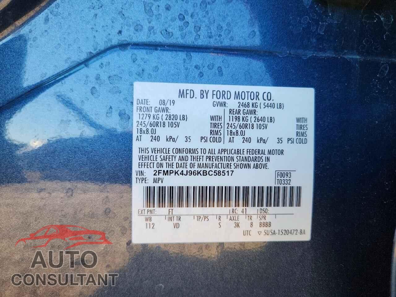 FORD EDGE 2019 - 2FMPK4J96KBC58517