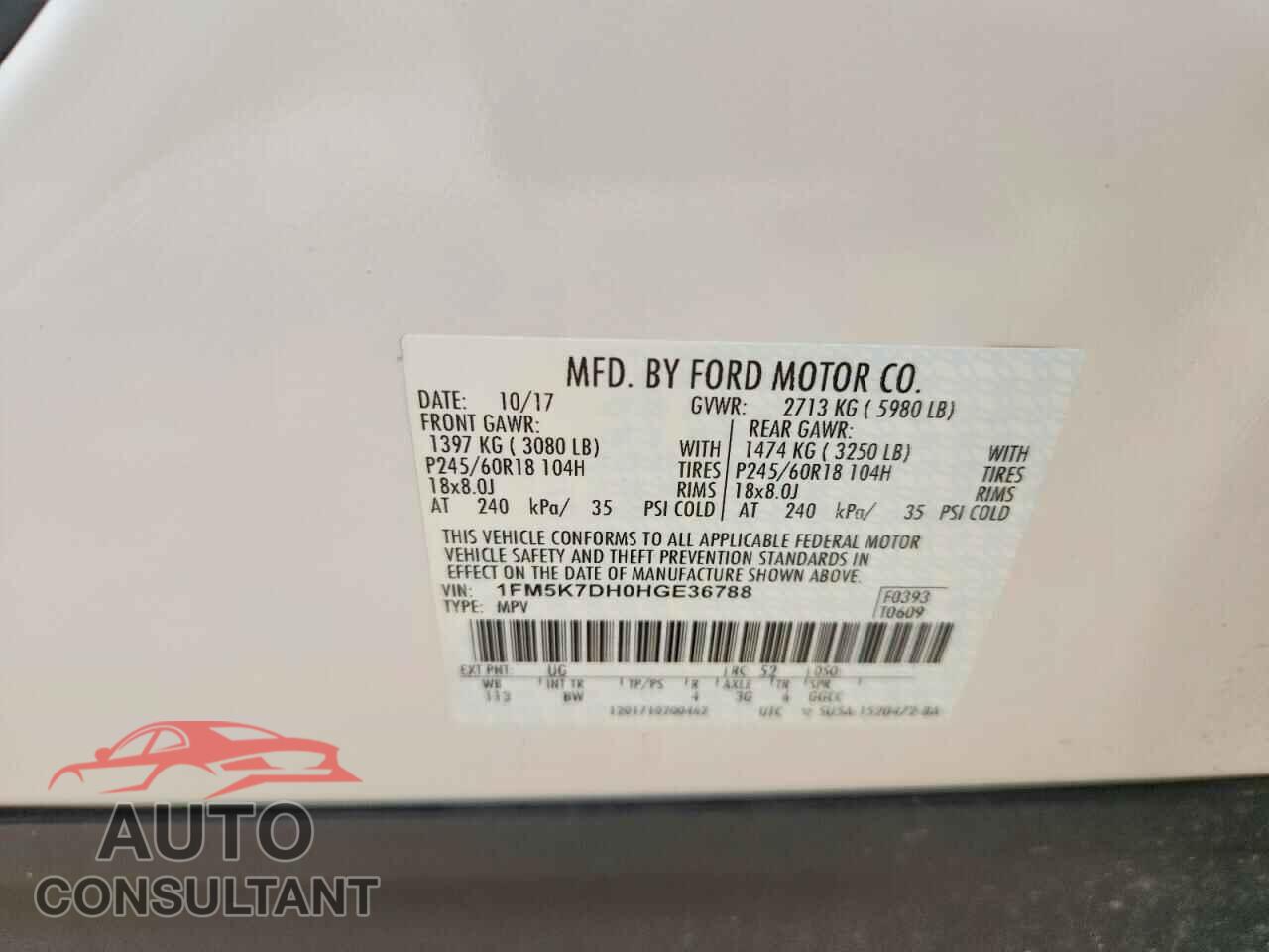FORD EXPLORER 2017 - 1FM5K7DH0HGE36788