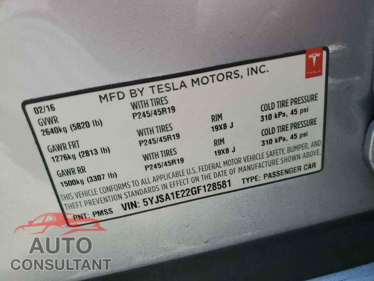 TESLA MODEL S 2016 - 5YJSA1E22GF128581