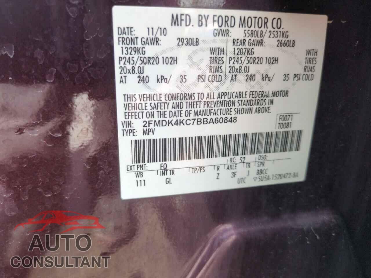 FORD EDGE 2011 - 2FMDK4KC7BBA60848