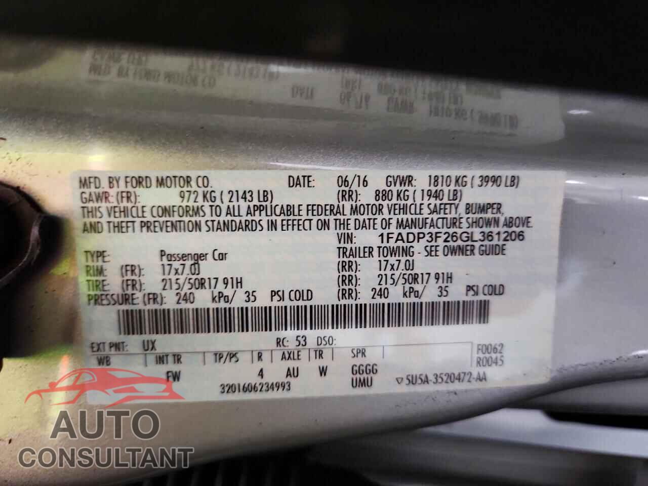 FORD ALL Models 2016 - 1FADP3F26GL361206