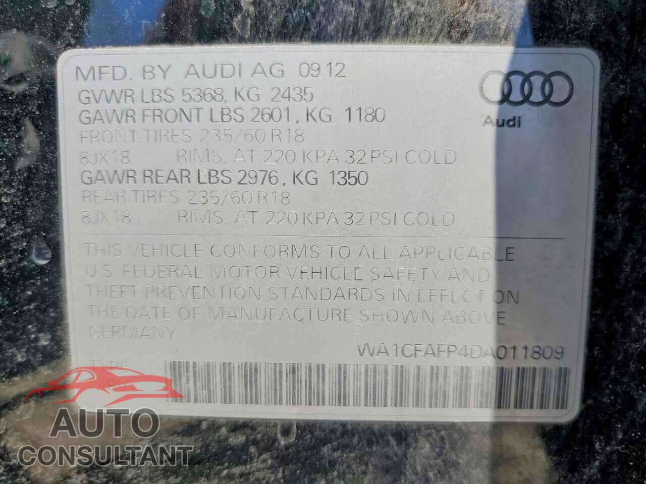AUDI Q5 2013 - WA1CFAFP4DA011809