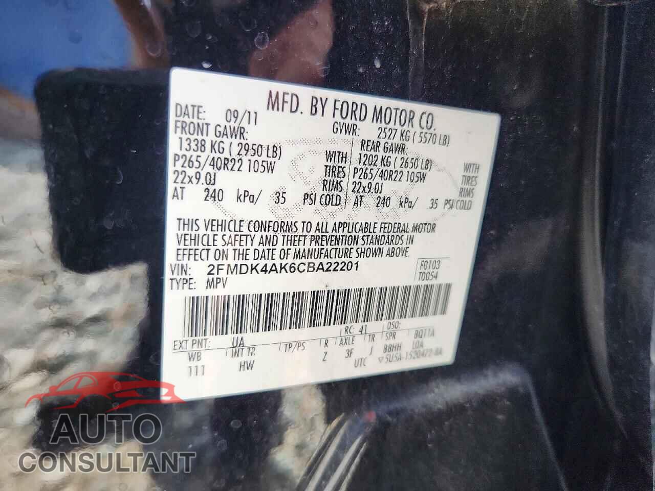 FORD EDGE 2012 - 2FMDK4AK6CBA22201